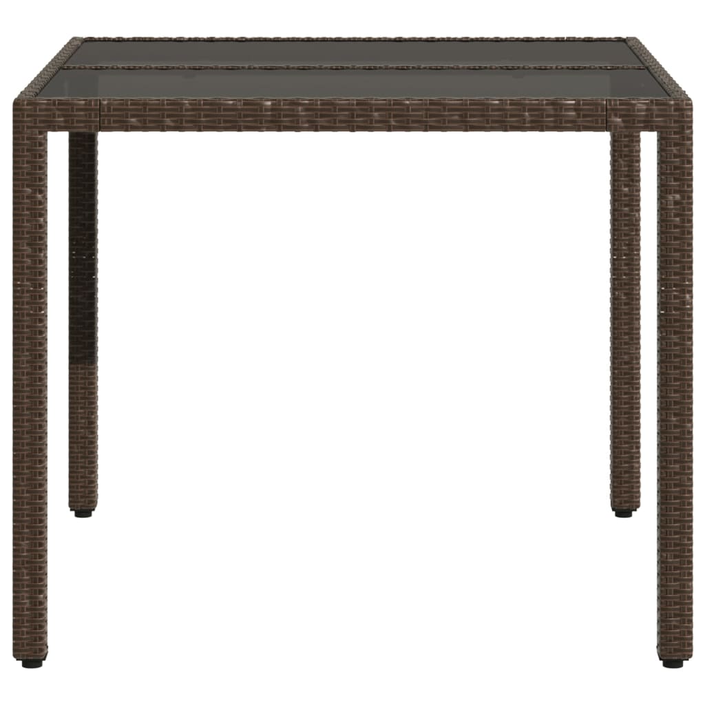 vidaXL Masă de grădină cu blat din sticlă, maro, 90x90x75cm, poliratan vidaXL Masă de grădină cu blat din sticlă, maro, 90x90x75cm, poliratan