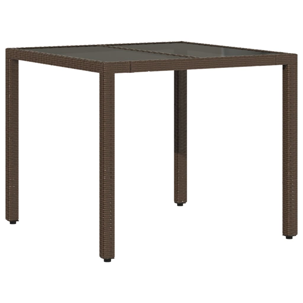 vidaXL Masă de grădină cu blat din sticlă, maro, 90x90x75cm, poliratan vidaXL Masă de grădină cu blat din sticlă, maro, 90x90x75cm, poliratan
