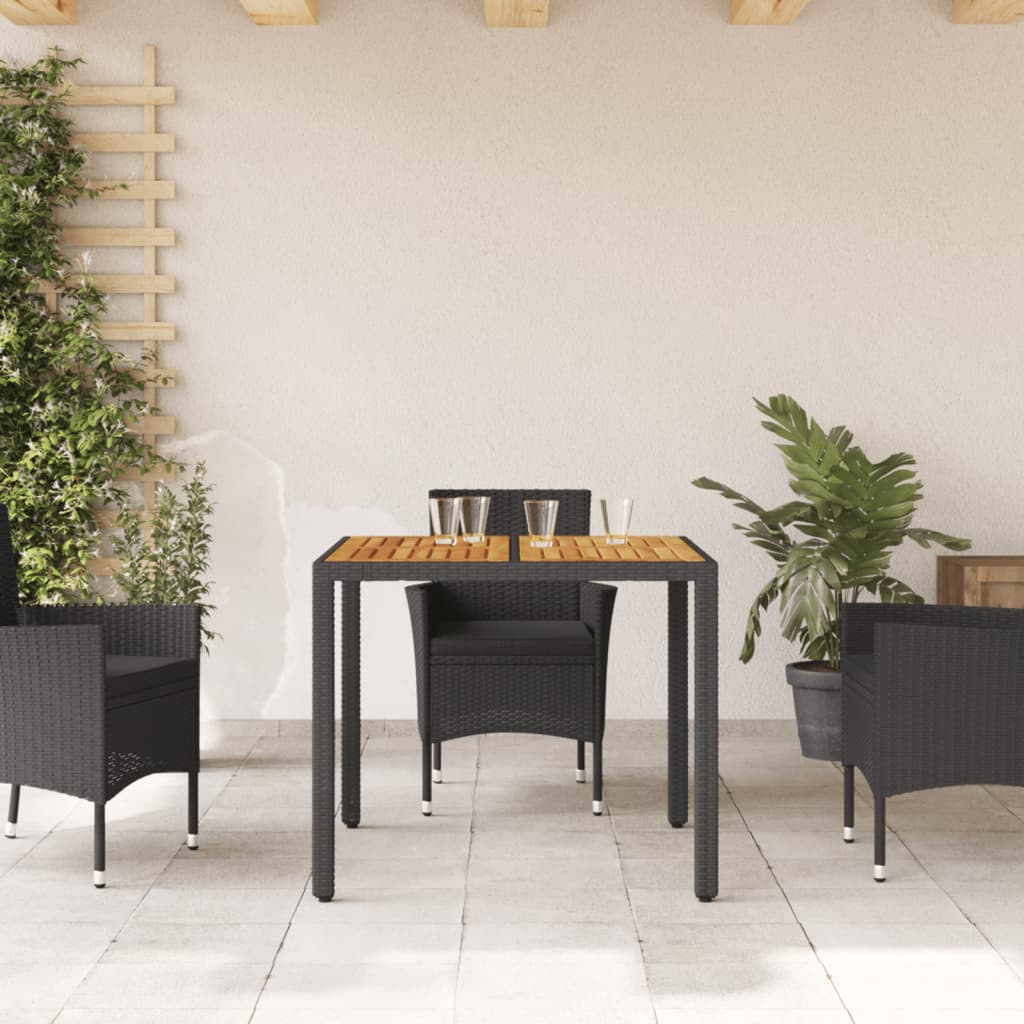 vidaXL Masă grădină, blat din lemn acacia, negru 90x90x75 cm poliratan