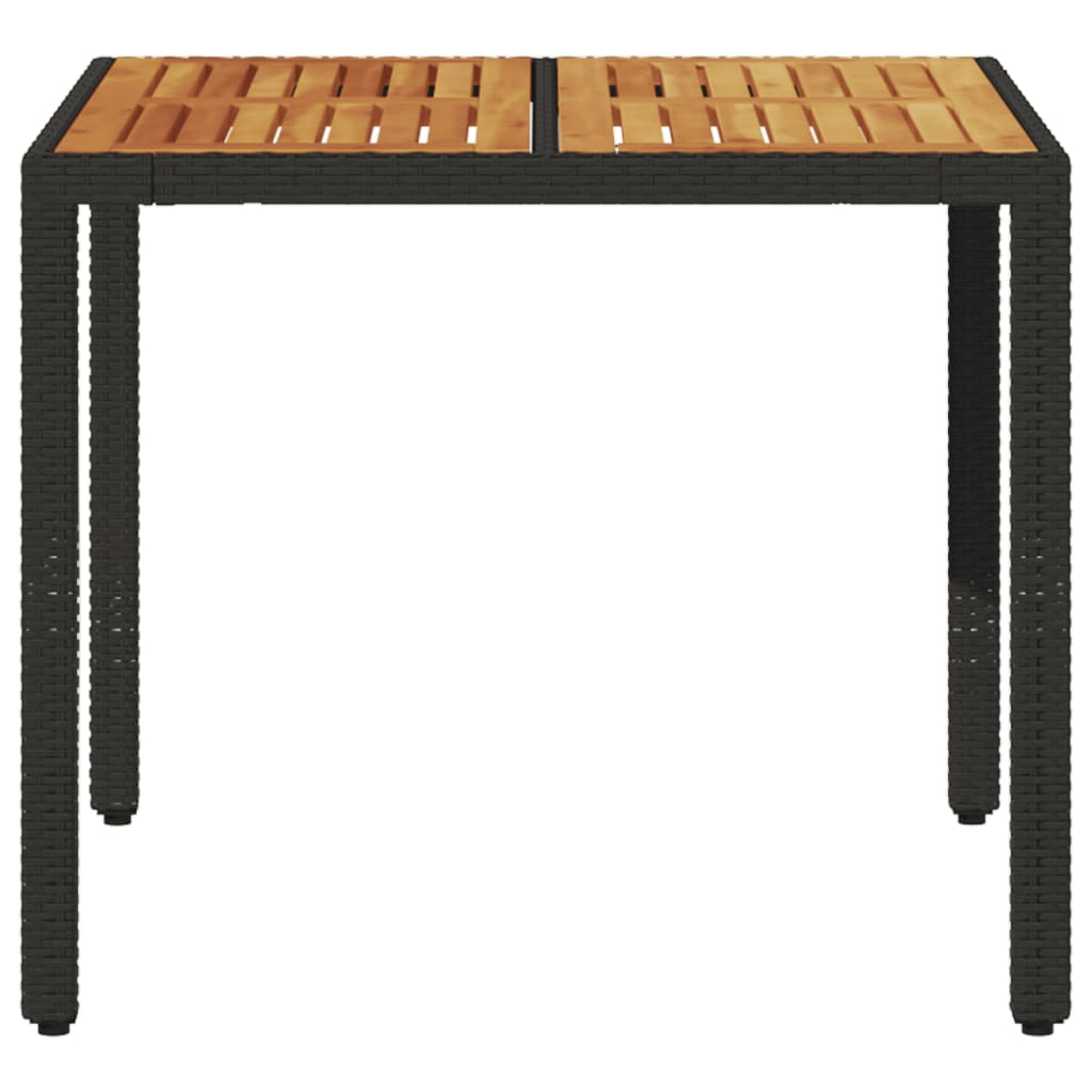 vidaXL Masă grădină, blat din lemn acacia, negru 90x90x75 cm poliratan