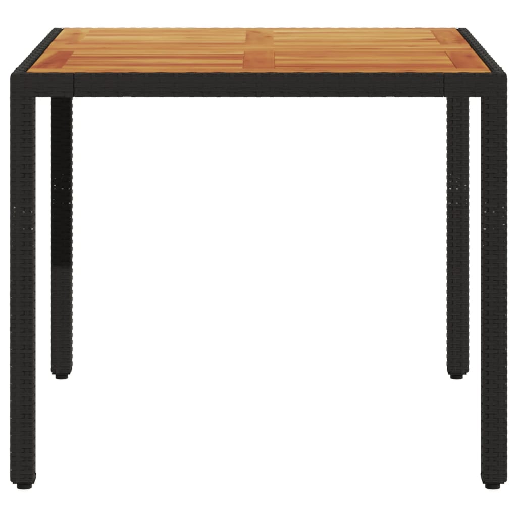 vidaXL Masă grădină, blat din lemn acacia, negru 90x90x75 cm poliratan