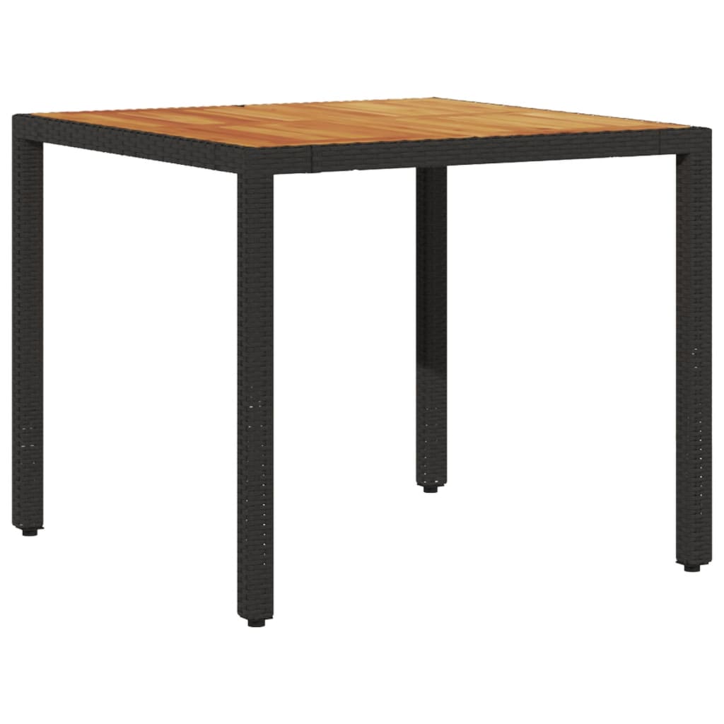vidaXL Masă grădină, blat din lemn acacia, negru 90x90x75 cm poliratan