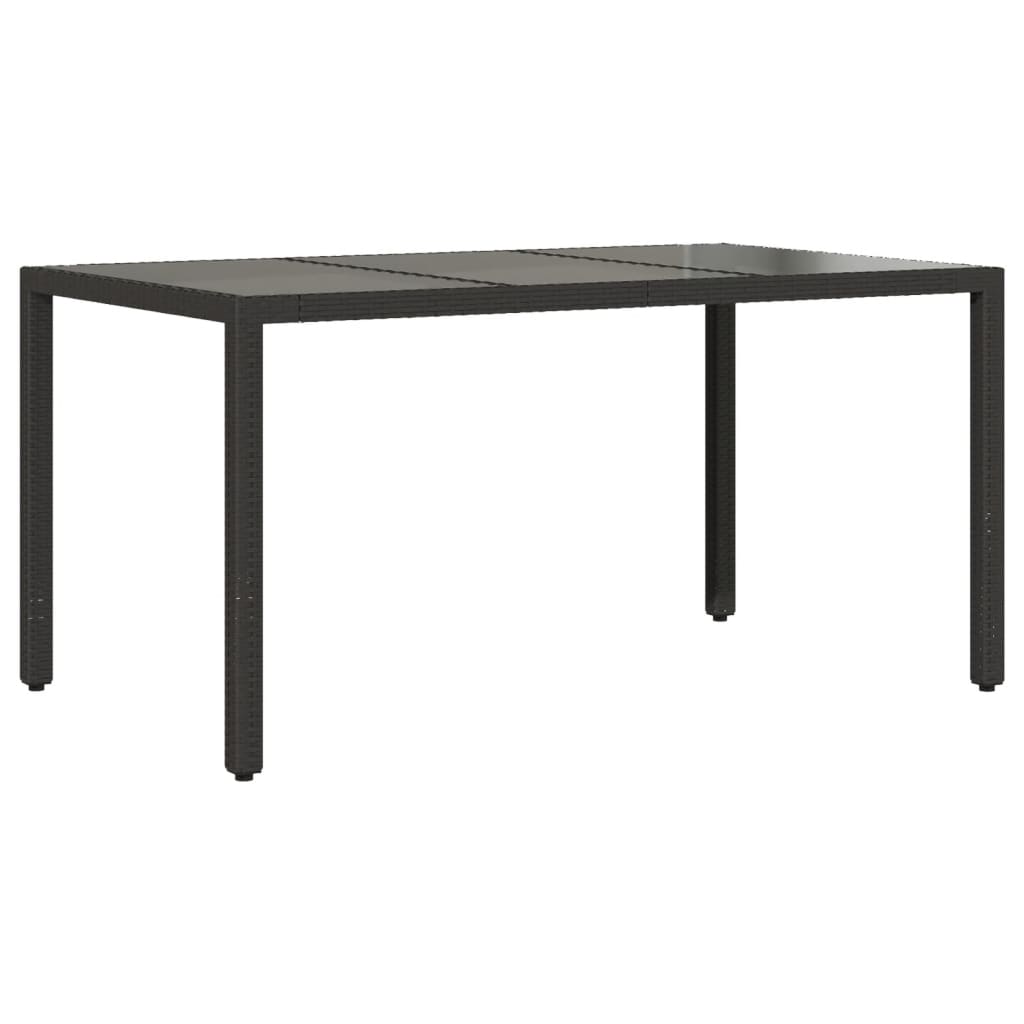 vidaXL Masă grădină cu blat din sticlă, negru, 150x90x75 cm, poliratan