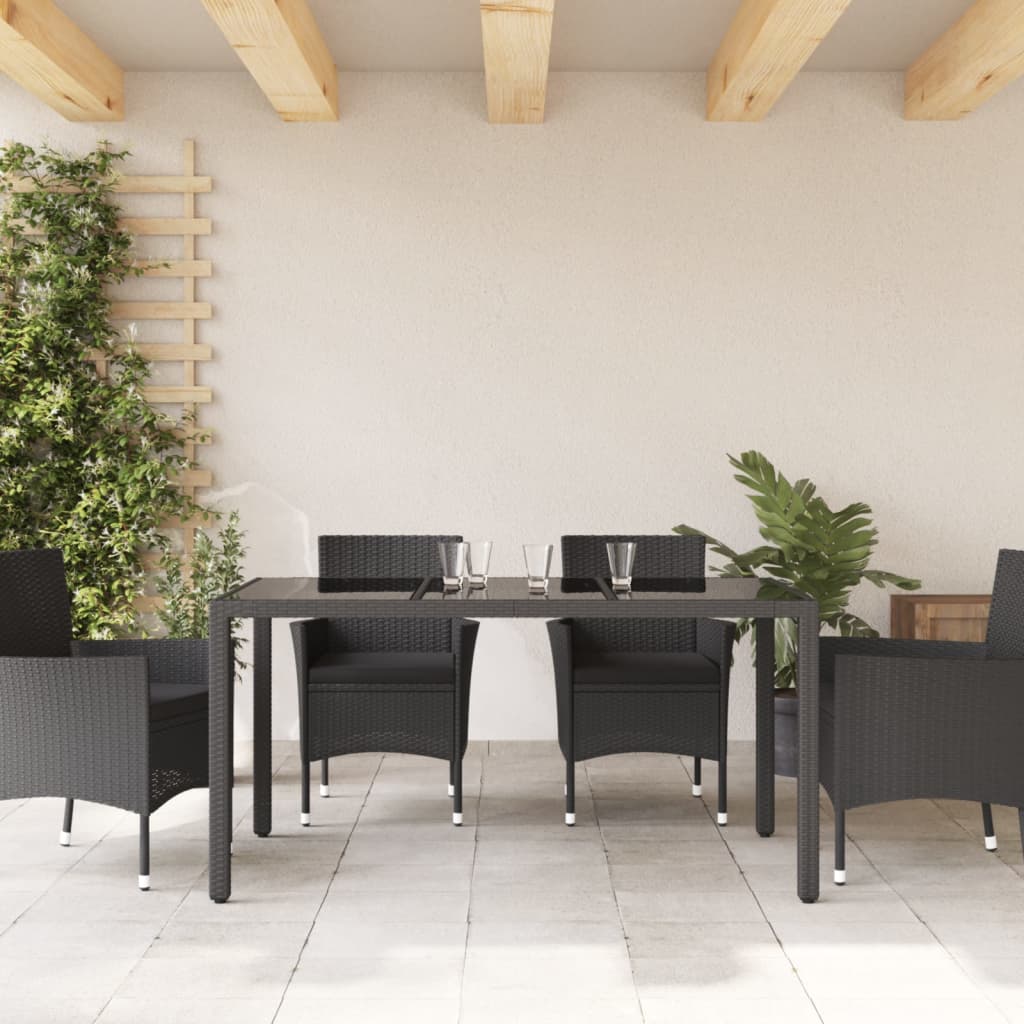 vidaXL Masă grădină cu blat din sticlă, negru, 150x90x75 cm, poliratan
