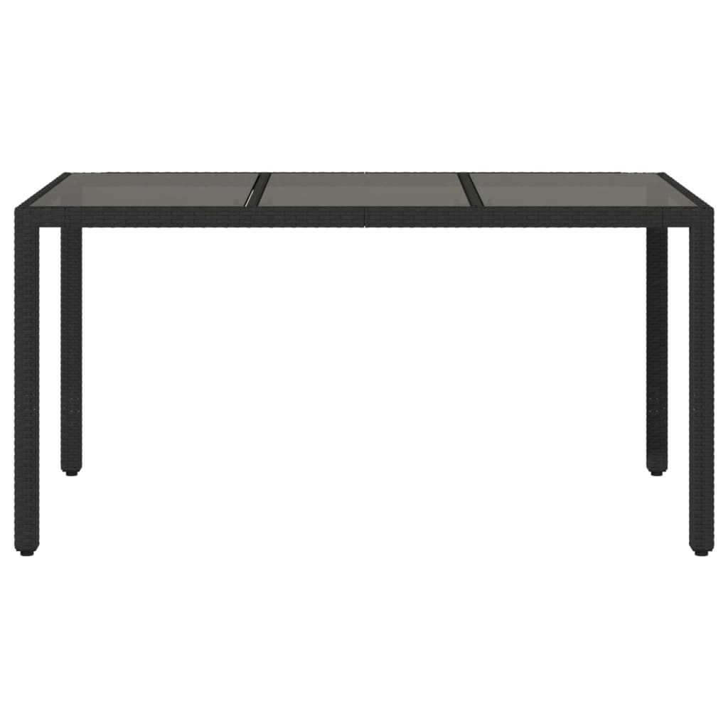 vidaXL Masă grădină cu blat din sticlă, negru, 150x90x75 cm, poliratan