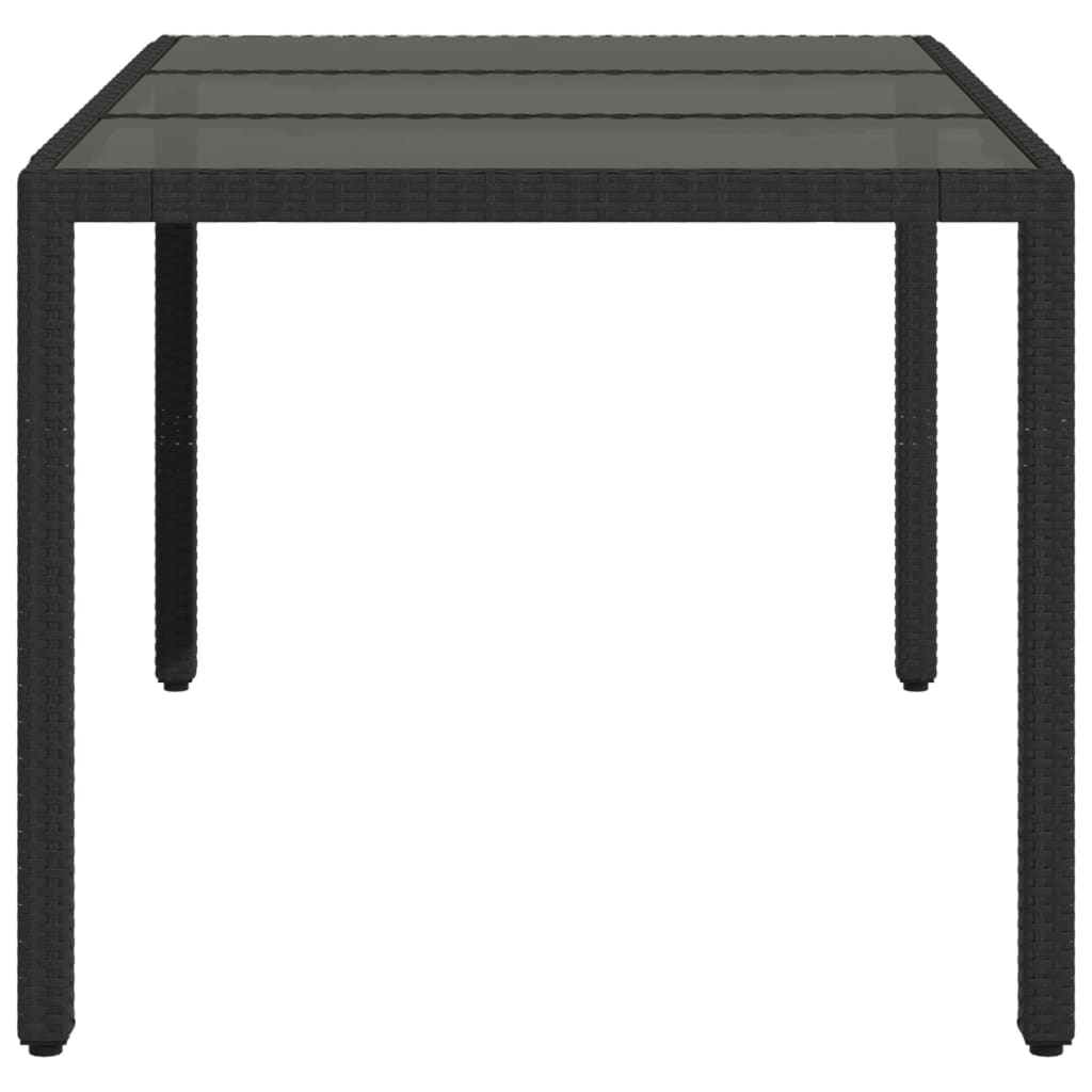 vidaXL Masă grădină cu blat din sticlă, negru, 150x90x75 cm, poliratan