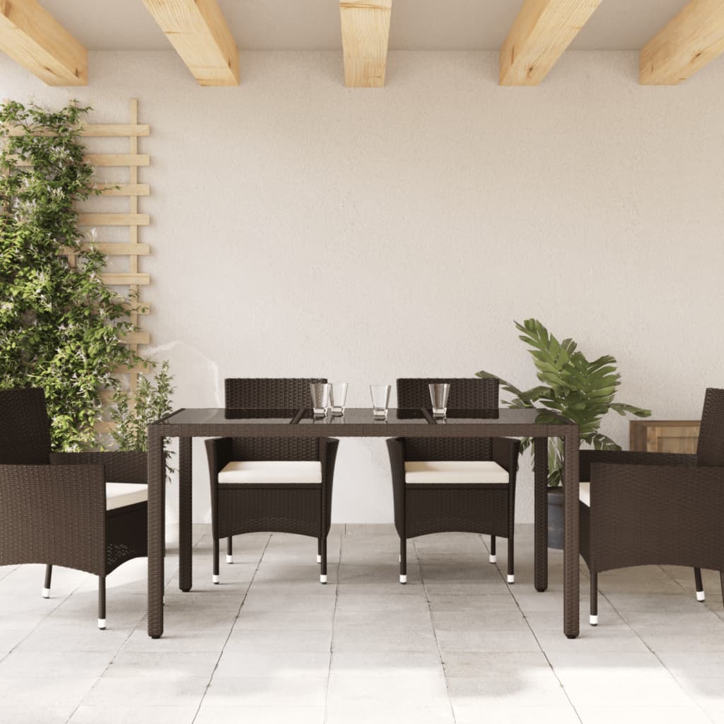 vidaXL Masă de grădină cu blat din sticlă maro 150x90x75 cm, poliratan