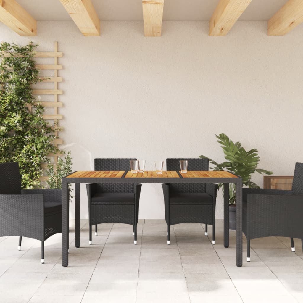 vidaXL Masă grădină, blat din lemn acacia negru 150x90x75 cm poliratan