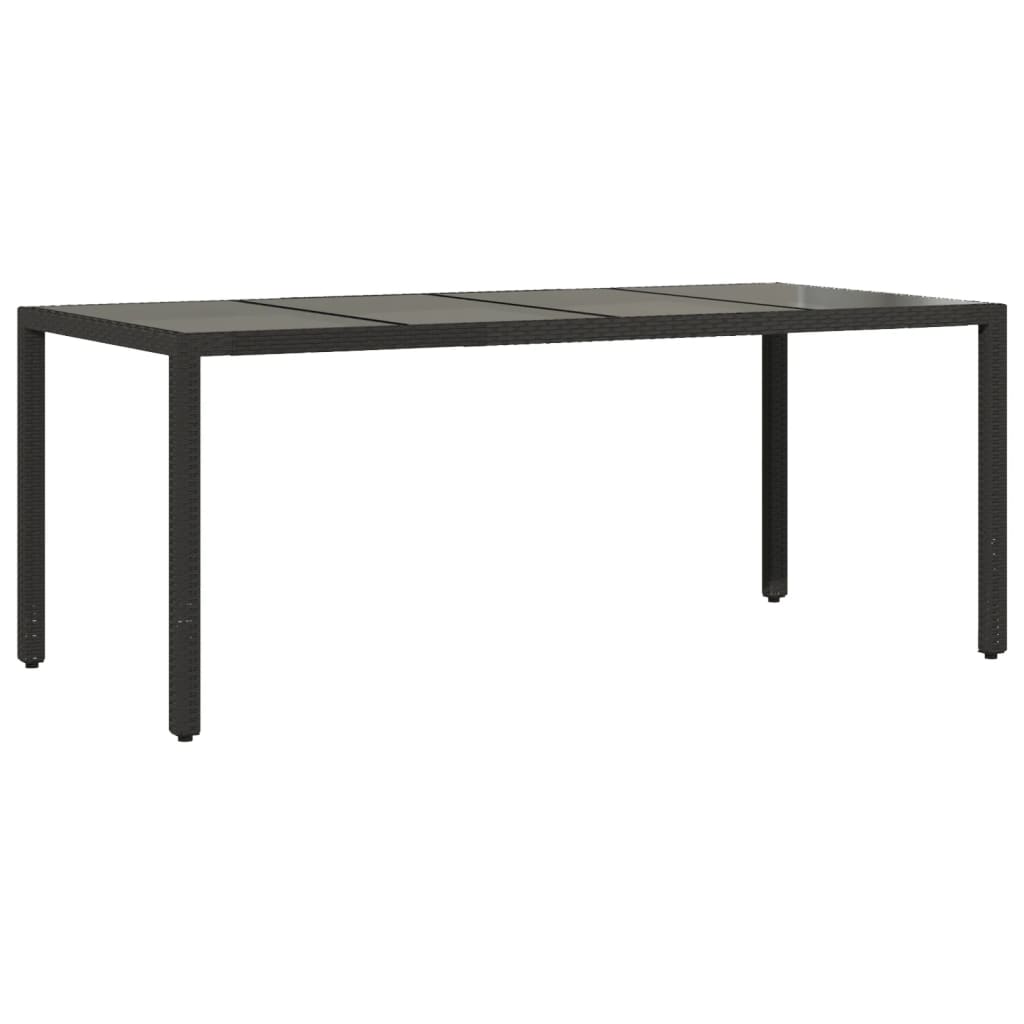 vidaXL Masă grădină cu blat din sticlă, negru, 190x90x75 cm, poliratan