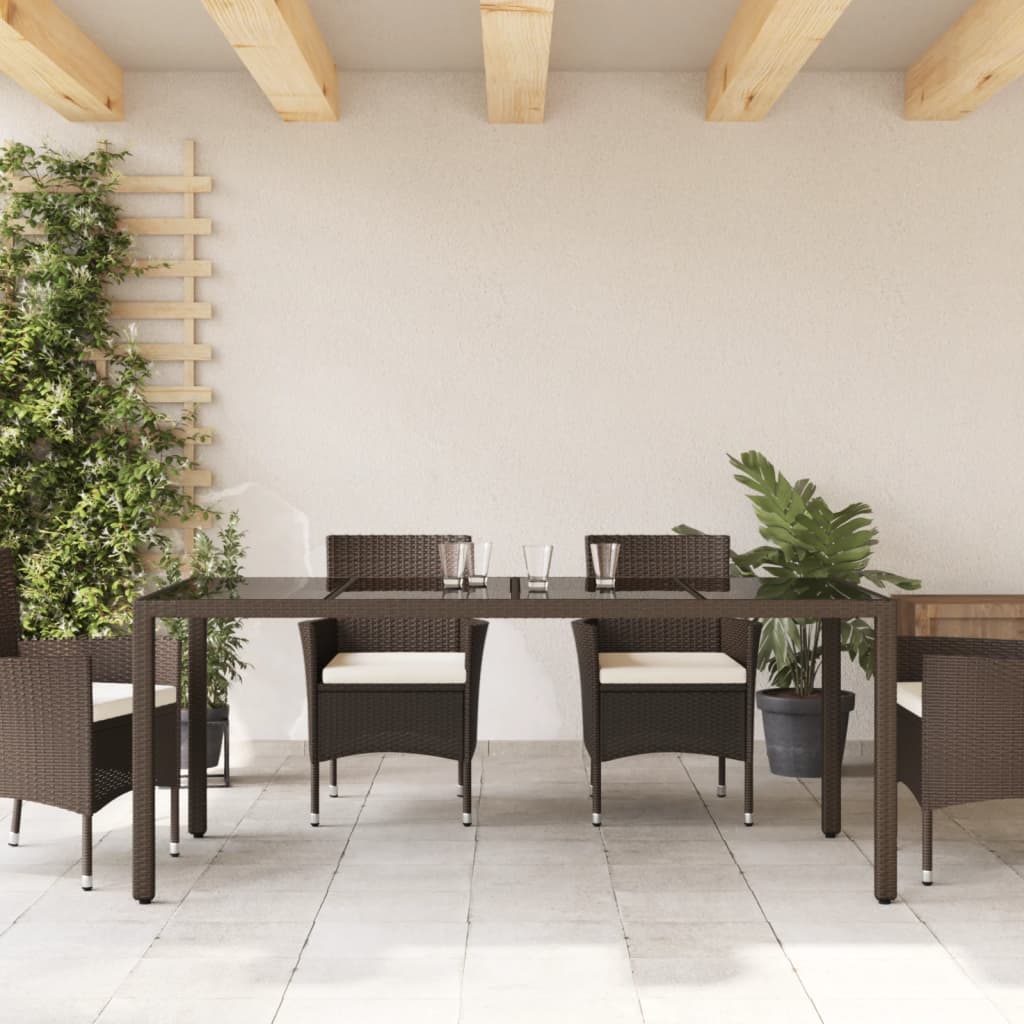 vidaXL Masă de grădină cu blat din sticlă maro 190x90x75 cm poliratan