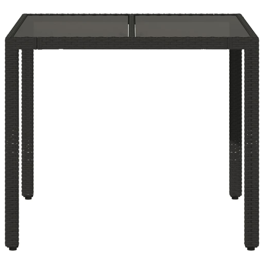 vidaXL Masă grădină cu blat din sticlă, negru, 90x90x75 cm, poliratan