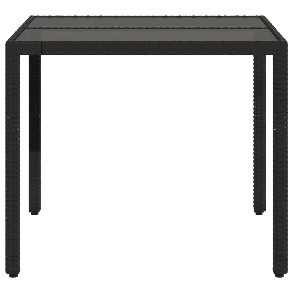 vidaXL Masă grădină cu blat din sticlă, negru, 90x90x75 cm, poliratan