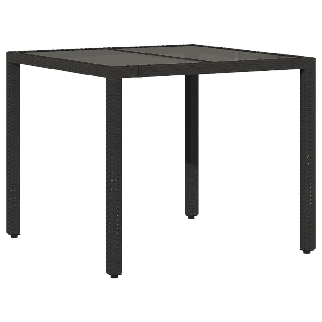 vidaXL Masă grădină cu blat din sticlă, negru, 90x90x75 cm, poliratan