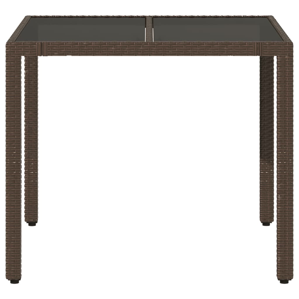 vidaXL Masă de grădină cu blat din sticlă, maro, 90x90x75cm, poliratan vidaXL Masă de grădină cu blat din sticlă, maro, 90x90x75cm, poliratan