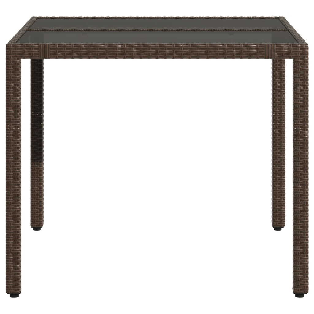 vidaXL Masă de grădină cu blat din sticlă, maro, 90x90x75cm, poliratan vidaXL Masă de grădină cu blat din sticlă, maro, 90x90x75cm, poliratan