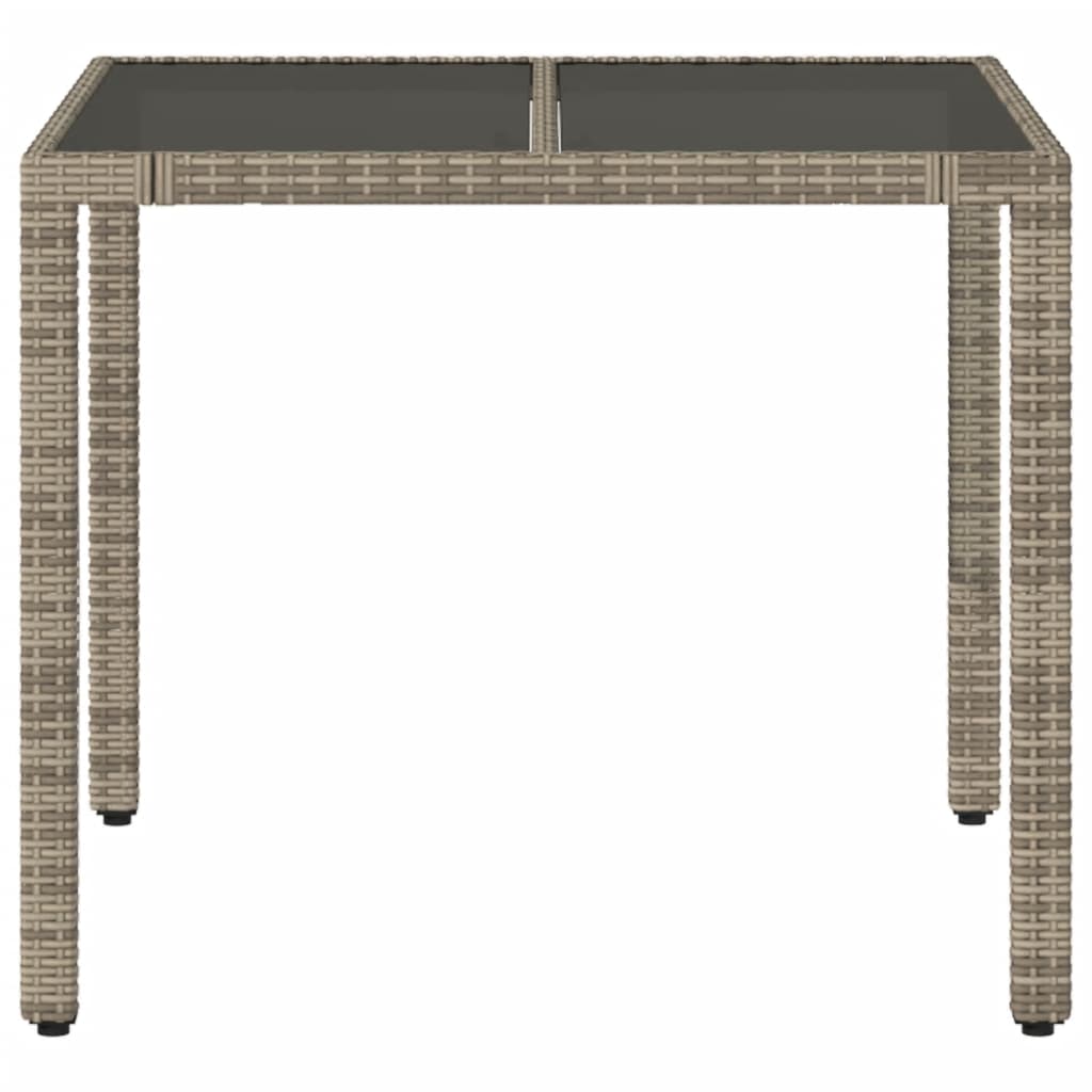 vidaXL Masă de grădină cu blat din sticlă, gri, 90x90x75 cm, poliratan vidaXL Masă de grădină cu blat din sticlă, gri, 90x90x75 cm, poliratan