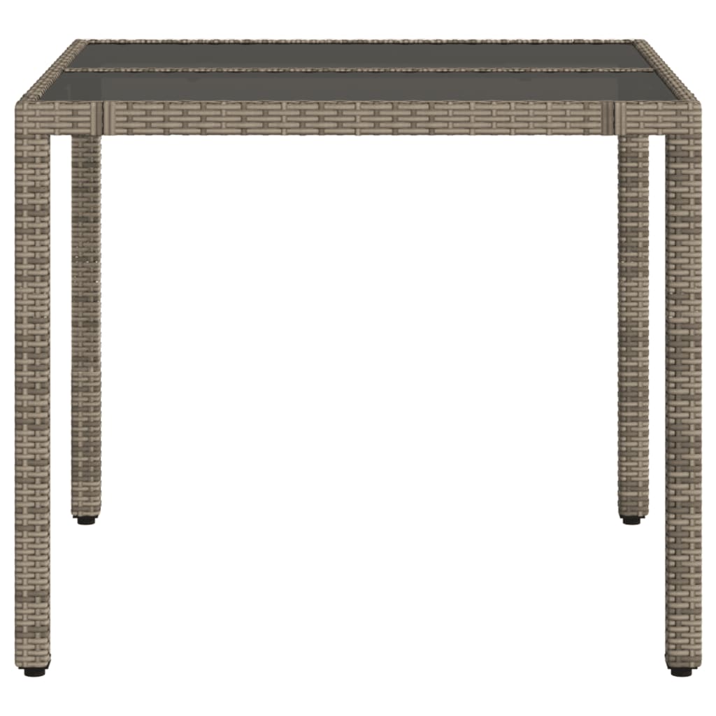 vidaXL Masă de grădină cu blat din sticlă, gri, 90x90x75 cm, poliratan vidaXL Masă de grădină cu blat din sticlă, gri, 90x90x75 cm, poliratan