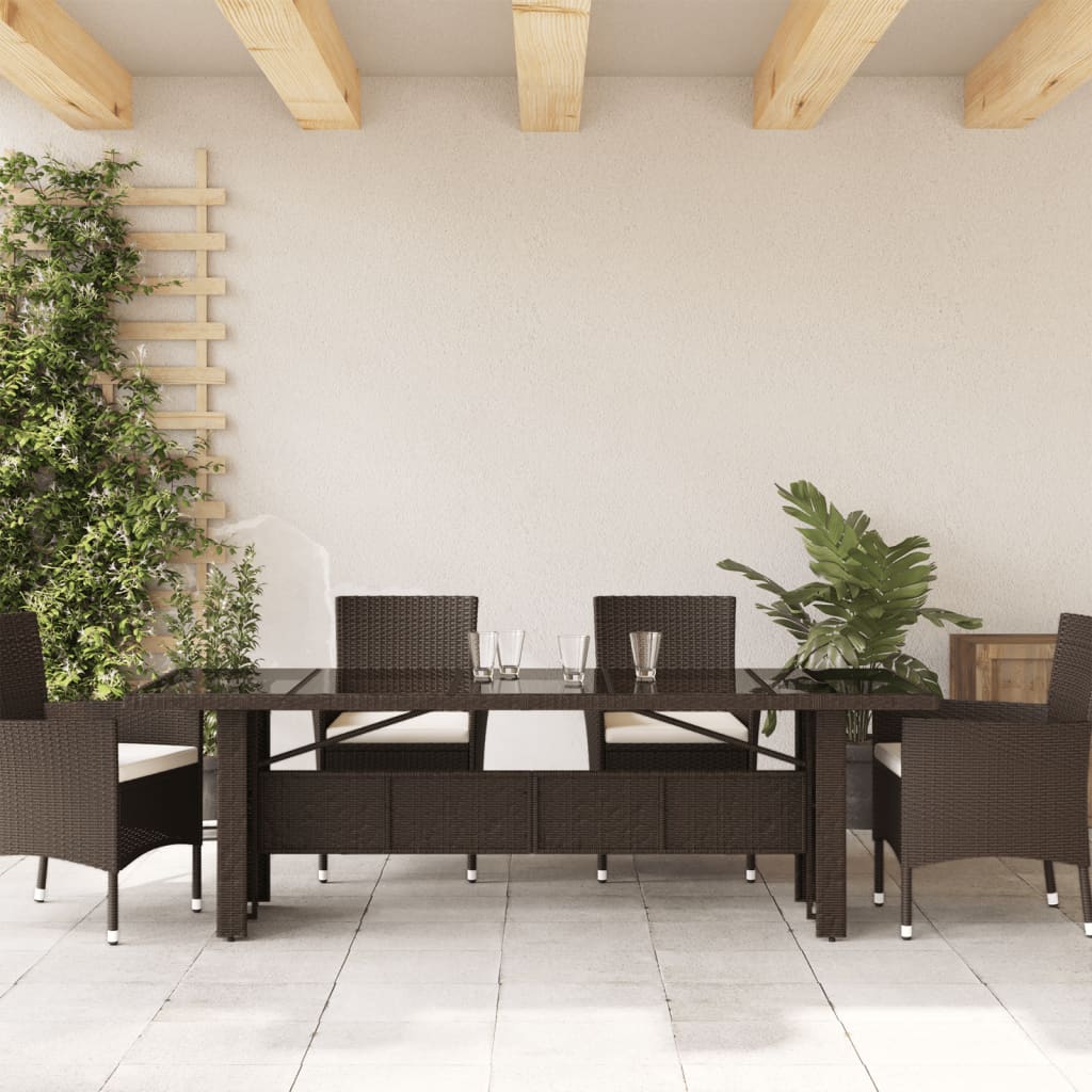 vidaXL Masă de grădină cu blat din sticlă maro 240x90x75 cm poliratan