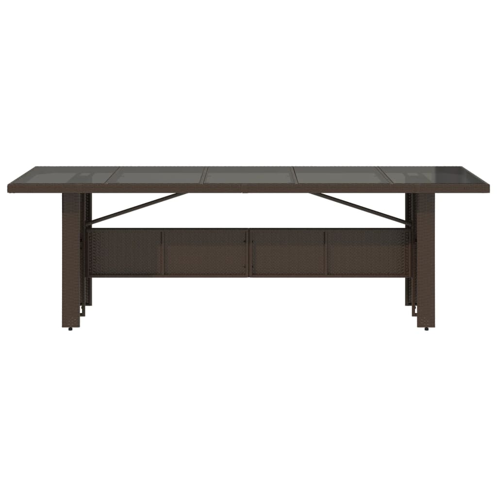 vidaXL Masă de grădină cu blat din sticlă maro 240x90x75 cm poliratan
