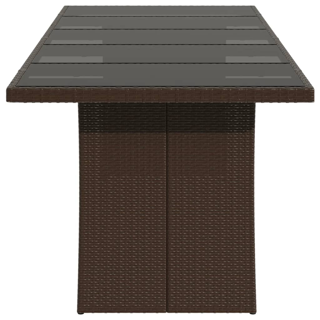 vidaXL Masă de grădină cu blat din sticlă maro 240x90x75 cm poliratan