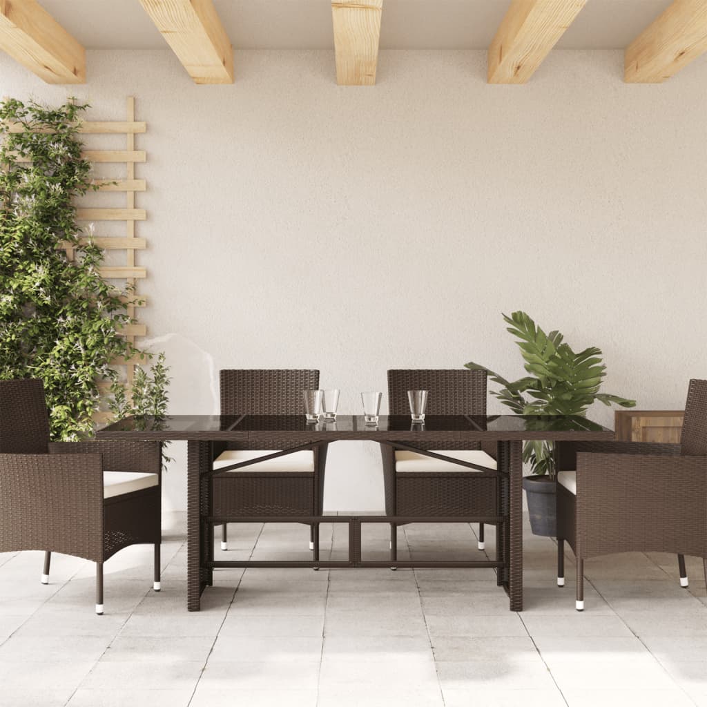 vidaXL Masă de grădină cu blat din sticlă maro 190x80x75 cm poliratan