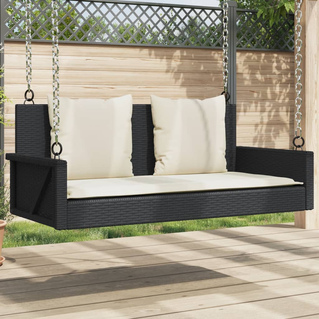 vidaXL Bancă de balansoar cu perne, negru, 119x56x48 cm, poliratan vidaXL Bancă de balansoar cu perne, negru, 119x56x48 cm, poliratan