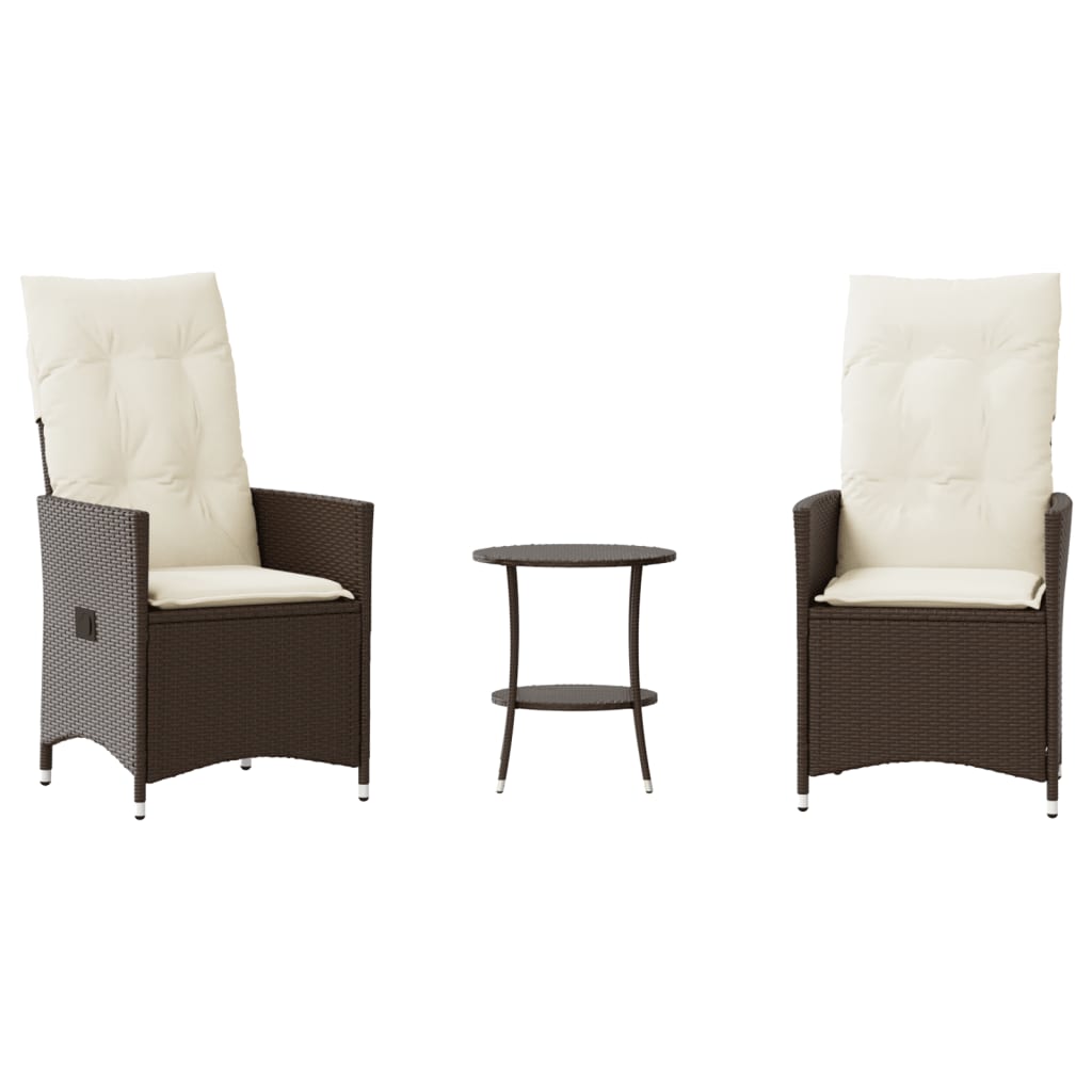 vidaXL Set bistro cu perne, 3 piese, maro, poliratan