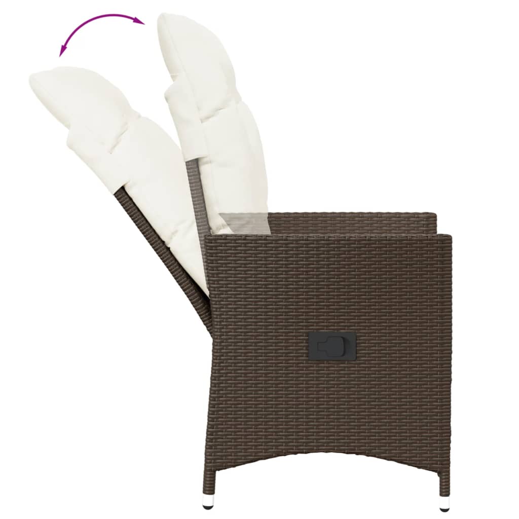 vidaXL Set bistro cu perne, 3 piese, maro, poliratan