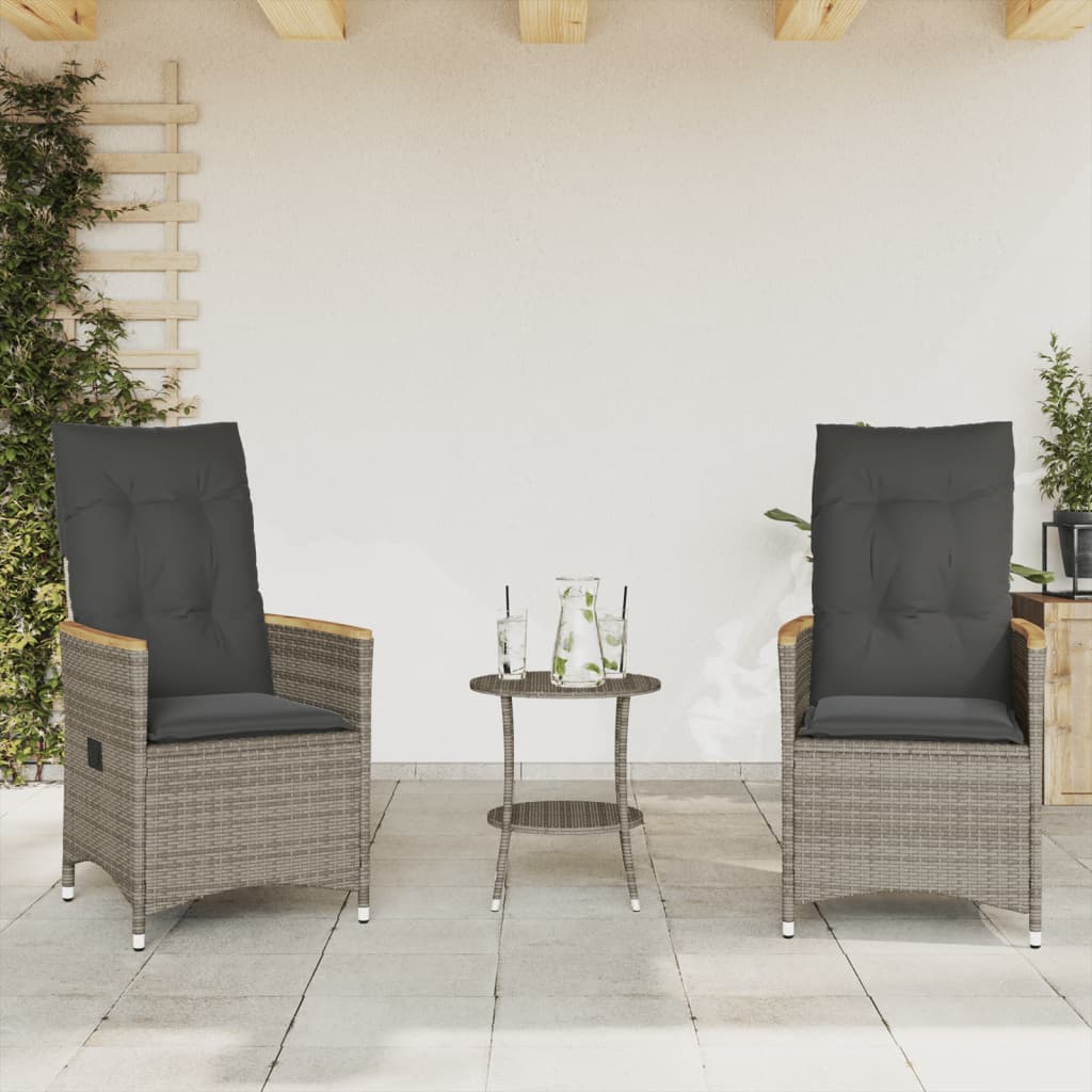 vidaXL Set bistro de grădină cu perne, 3 piese, gri, poliratan vidaXL Set bistro de grădină cu perne, 3 piese, gri, poliratan