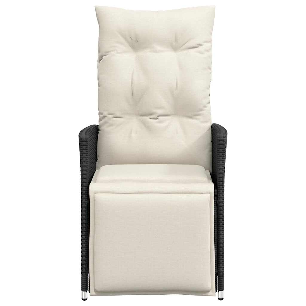 vidaXL Scaun de grădină rabatabil cu perne, negru, poliratan