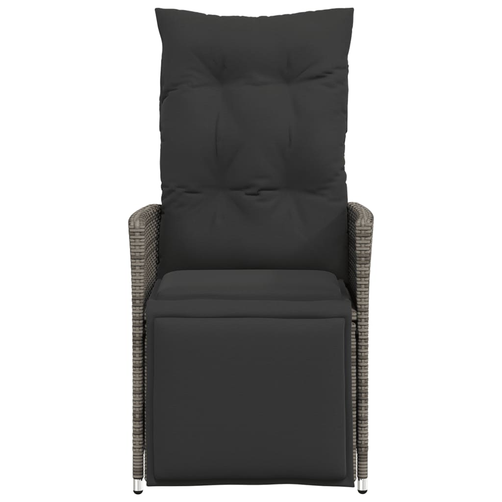 vidaXL Scaun de grădină rabatabil cu perne, gri, poliratan