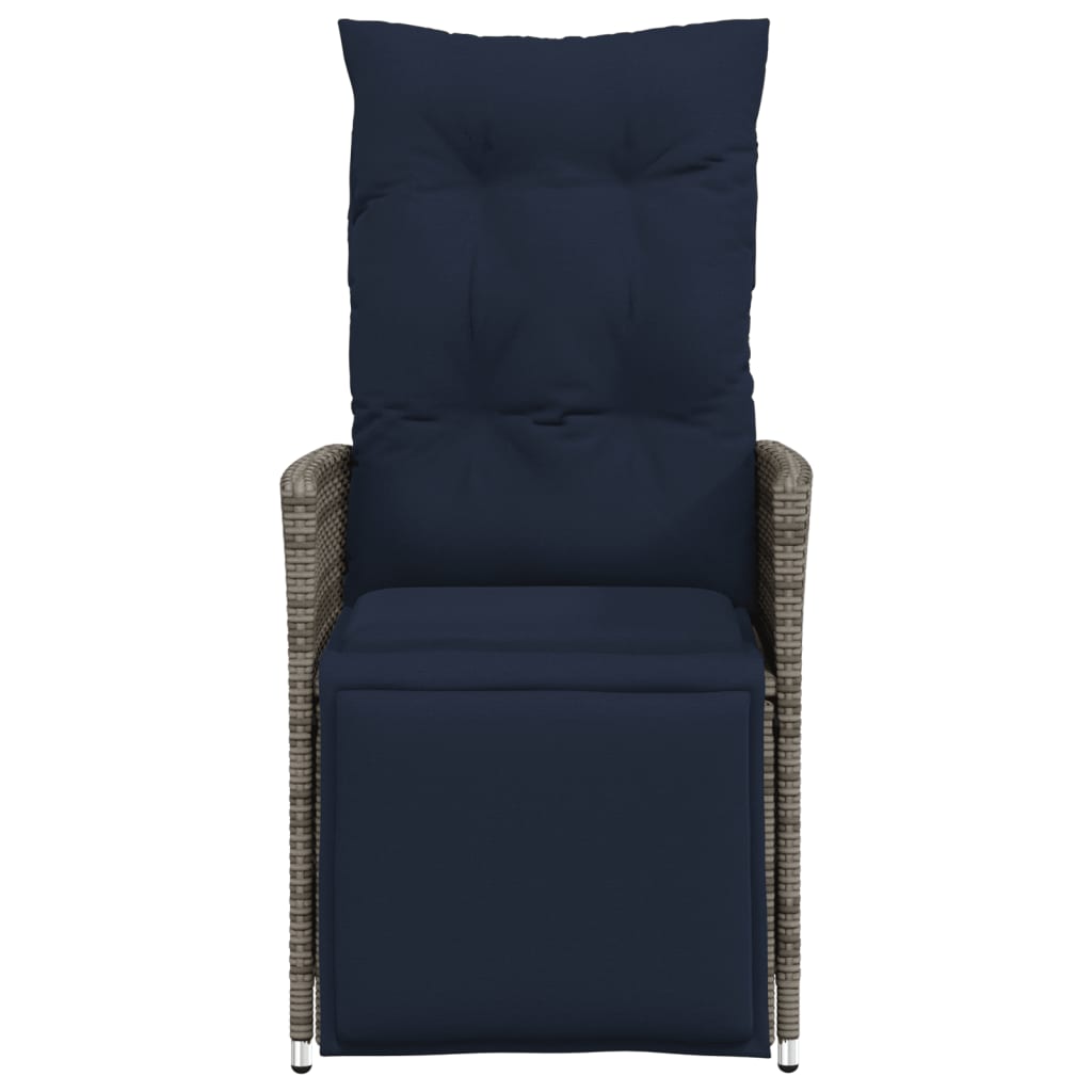 vidaXL Scaun de grădină rabatabil cu perne, gri, poliratan