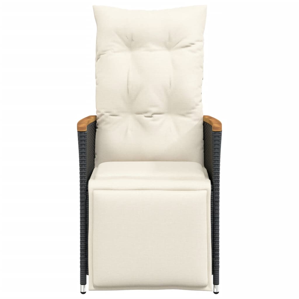 vidaXL Scaun de grădină rabatabil cu perne, negru, poliratan