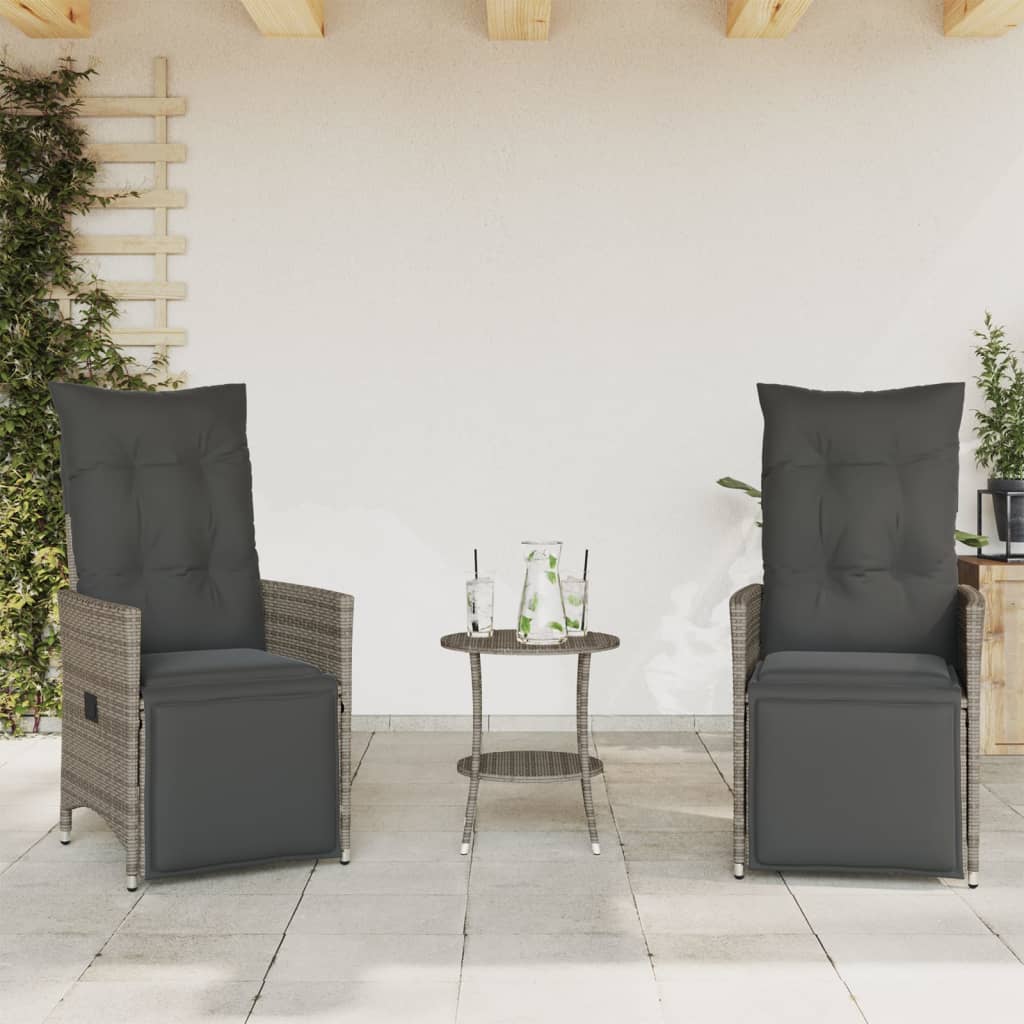 vidaXL Set bistro de grădină cu perne, 3 piese, gri, poliratan vidaXL Set bistro de grădină cu perne, 3 piese, gri, poliratan