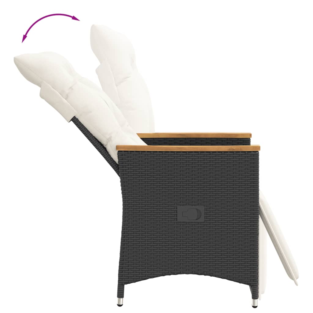 vidaXL Set bistro cu perne, 3 piese, negru, poliratan