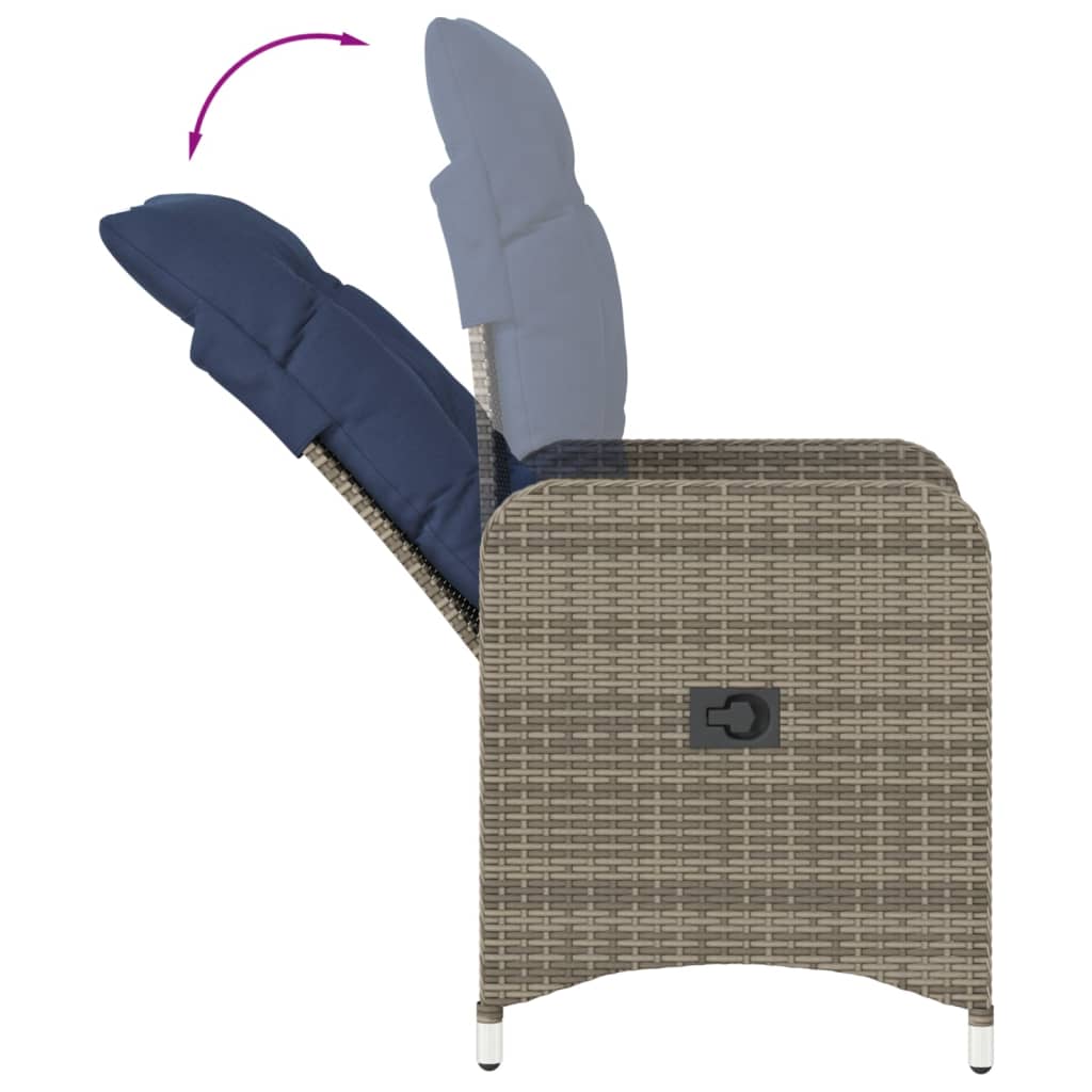 vidaXL Scaun de grădină rabatabil cu perne, gri, poliratan