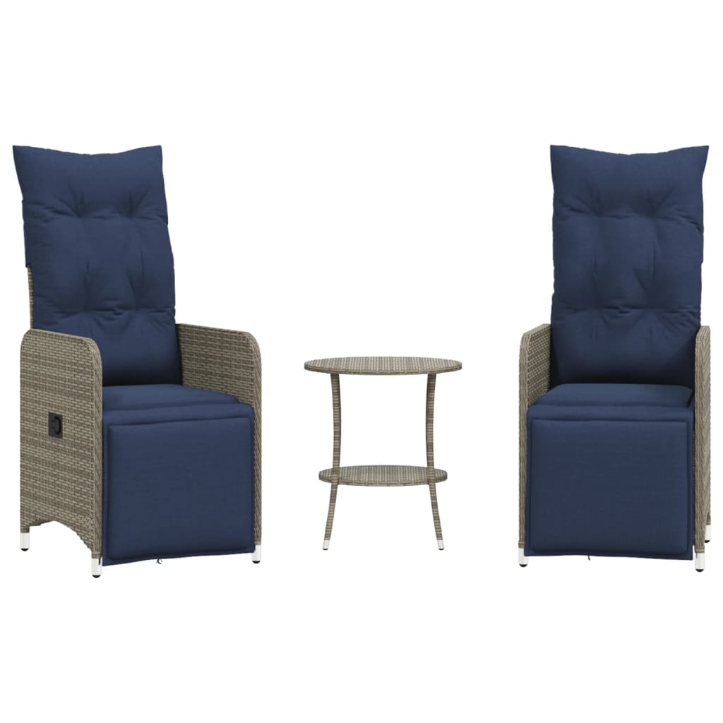 vidaXL Scaune de grădină rabatabile, 2 buc., cu masă, gri, poliratan