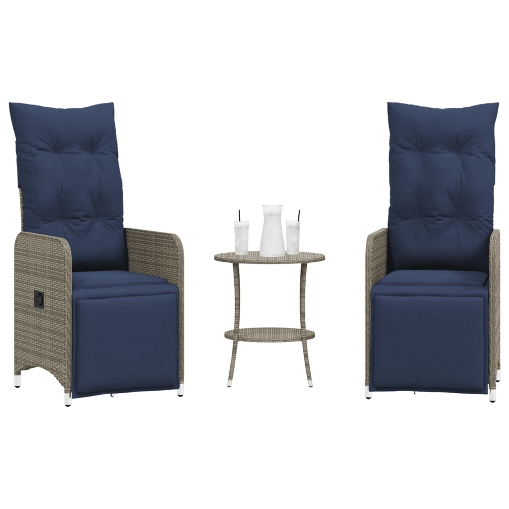 vidaXL Scaune de grădină rabatabile, 2 buc., cu masă, gri, poliratan