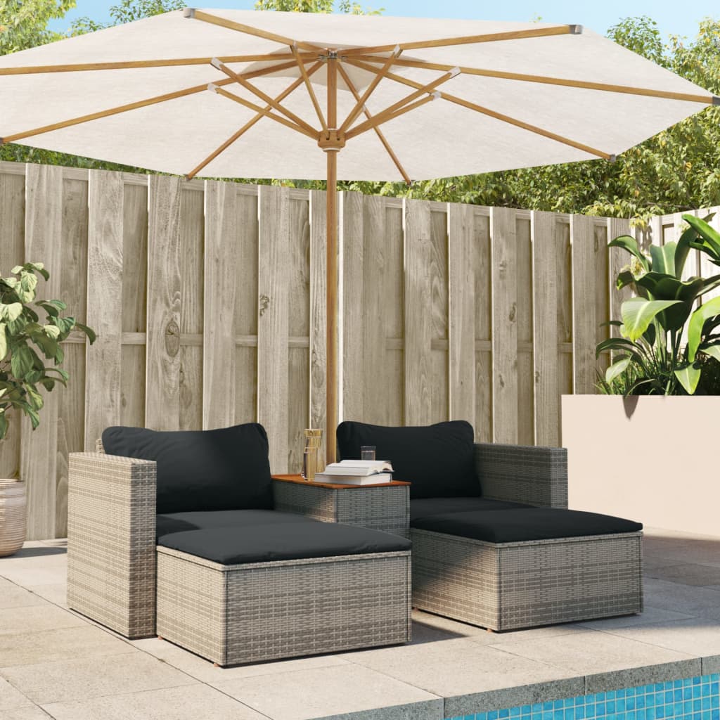 vidaXL Set canapea de grădină cu perne, 5 piese, poliratan/lemn acacia vidaXL Set canapea de grădină cu perne, 5 piese, poliratan/lemn acacia