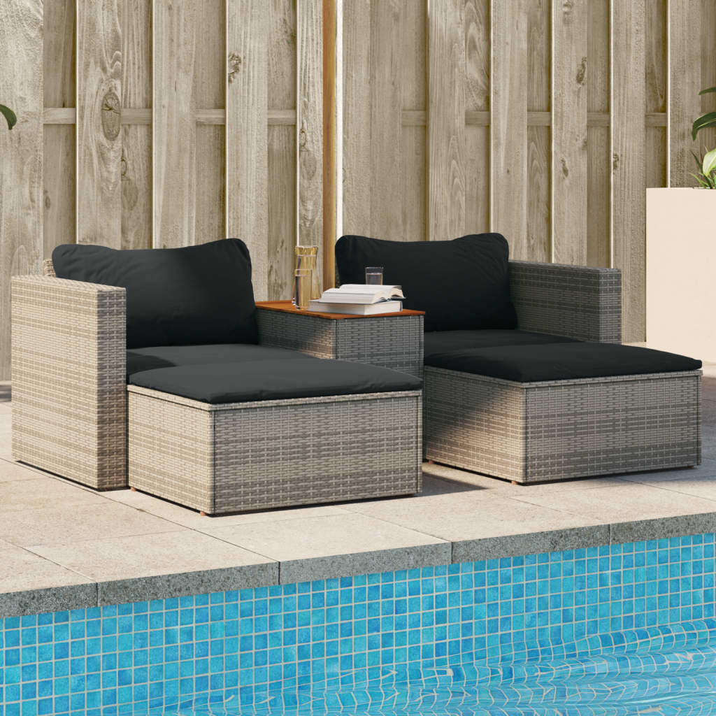vidaXL Set canapea de grădină cu perne, 5 piese, poliratan/lemn acacia vidaXL Set canapea de grădină cu perne, 5 piese, poliratan/lemn acacia