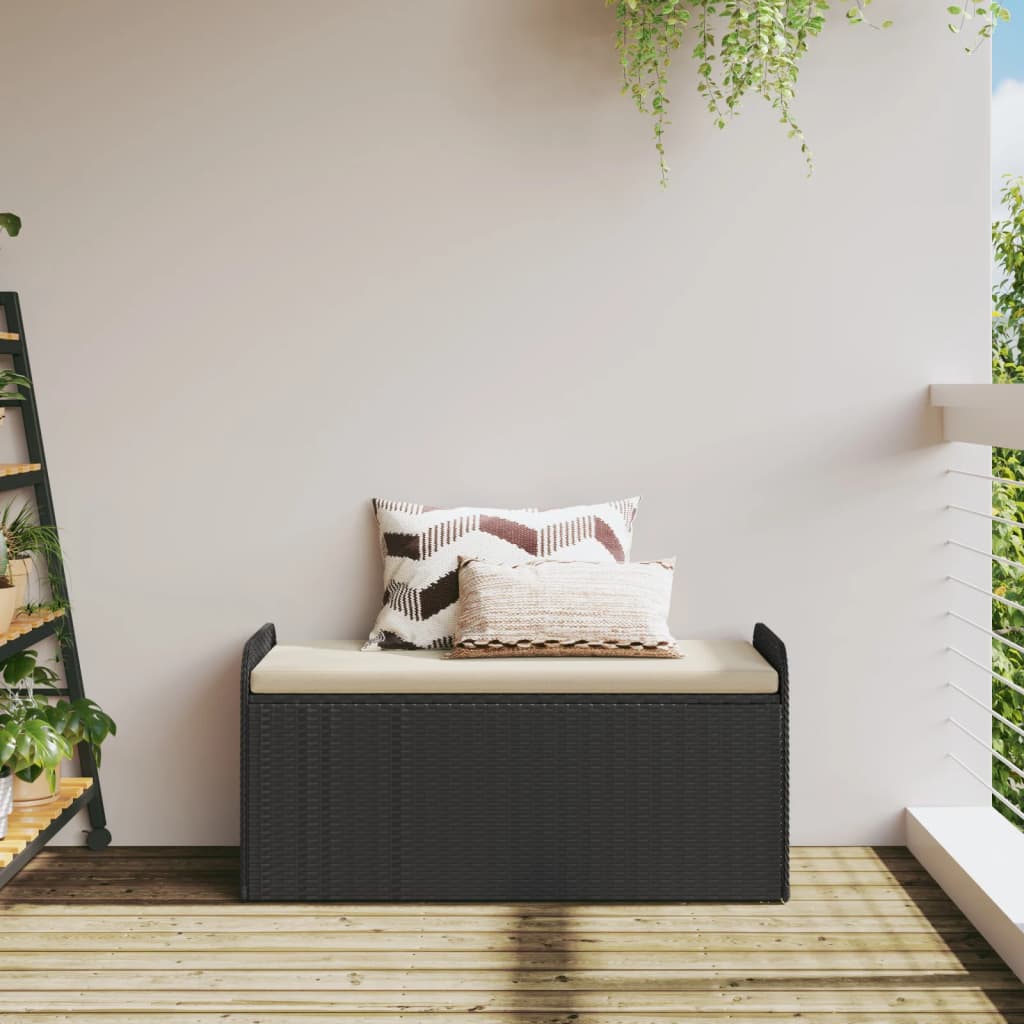 vidaXL Bancă de depozitare cu pernă, negru, 115x51x52 cm, poliratan vidaXL Bancă de depozitare cu pernă, negru, 115x51x52 cm, poliratan