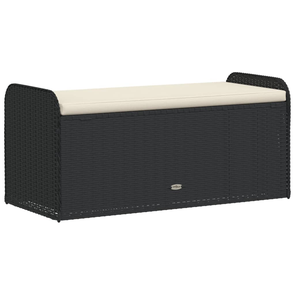 vidaXL Bancă de depozitare cu pernă, negru, 115x51x52 cm, poliratan vidaXL Bancă de depozitare cu pernă, negru, 115x51x52 cm, poliratan