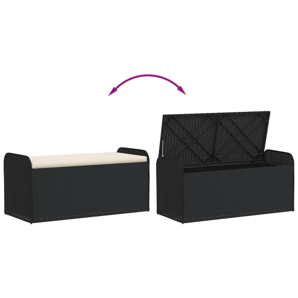 vidaXL Bancă de depozitare cu pernă, negru, 115x51x52 cm, poliratan vidaXL Bancă de depozitare cu pernă, negru, 115x51x52 cm, poliratan