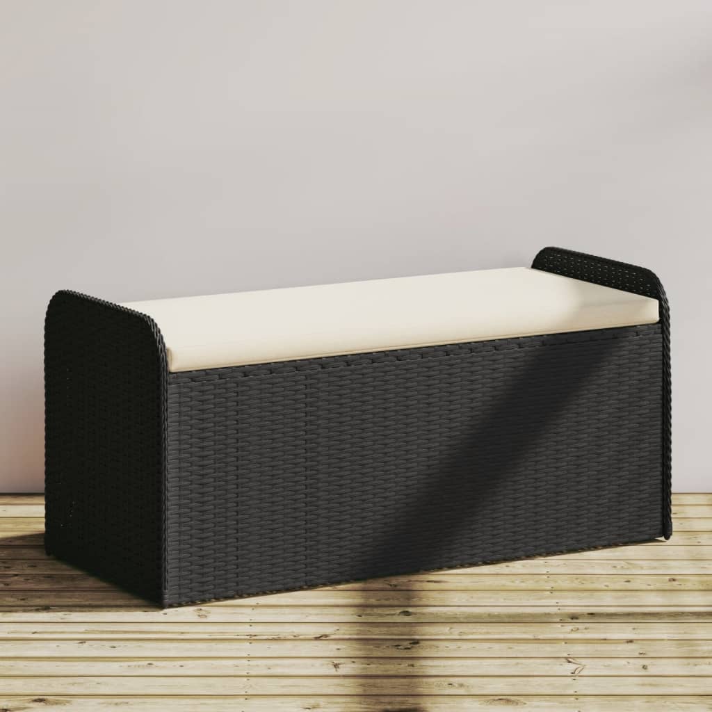 vidaXL Bancă de depozitare cu pernă, negru, 115x51x52 cm, poliratan vidaXL Bancă de depozitare cu pernă, negru, 115x51x52 cm, poliratan