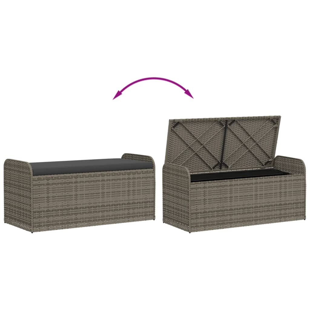 vidaXL Bancă de depozitare cu pernă, gri, 115x51x52 cm, poliratan vidaXL Bancă de depozitare cu pernă, gri, 115x51x52 cm, poliratan