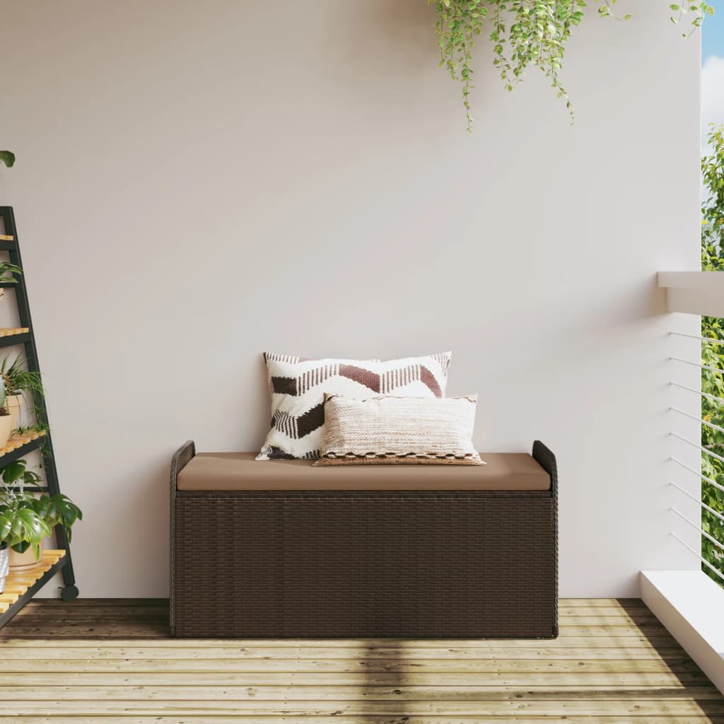 vidaXL Bancă de depozitare cu pernă, maro, 115x51x52 cm, poliratan vidaXL Bancă de depozitare cu pernă, maro, 115x51x52 cm, poliratan