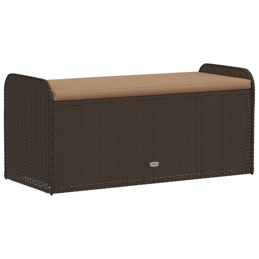 vidaXL Bancă de depozitare cu pernă, maro, 115x51x52 cm, poliratan vidaXL Bancă de depozitare cu pernă, maro, 115x51x52 cm, poliratan