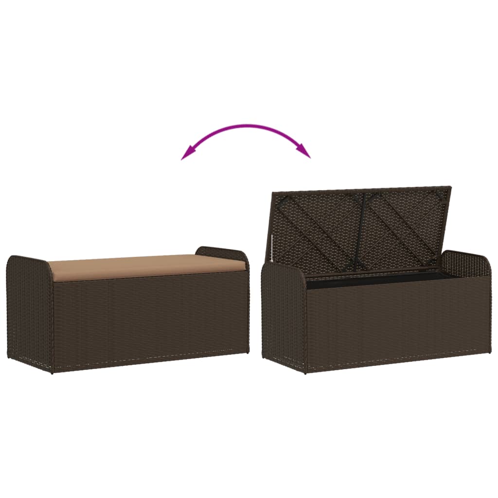 vidaXL Bancă de depozitare cu pernă, maro, 115x51x52 cm, poliratan vidaXL Bancă de depozitare cu pernă, maro, 115x51x52 cm, poliratan