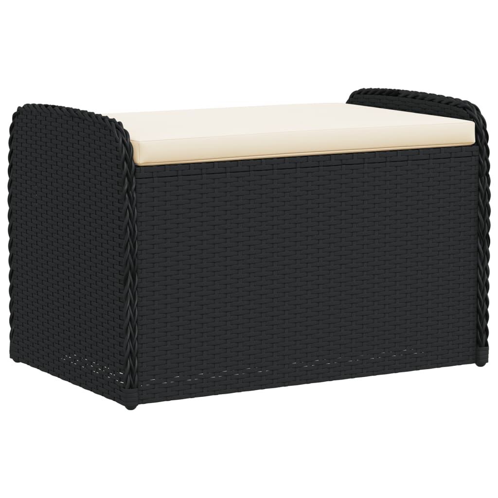 vidaXL Bancă de depozitare cu pernă, negru, 80x51x52 cm, poliratan vidaXL Bancă de depozitare cu pernă, negru, 80x51x52 cm, poliratan