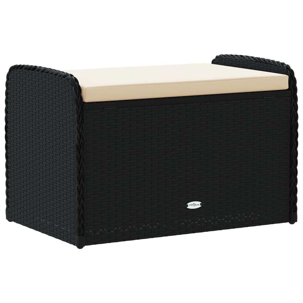 vidaXL Bancă de depozitare cu pernă, negru, 80x51x52 cm, poliratan vidaXL Bancă de depozitare cu pernă, negru, 80x51x52 cm, poliratan